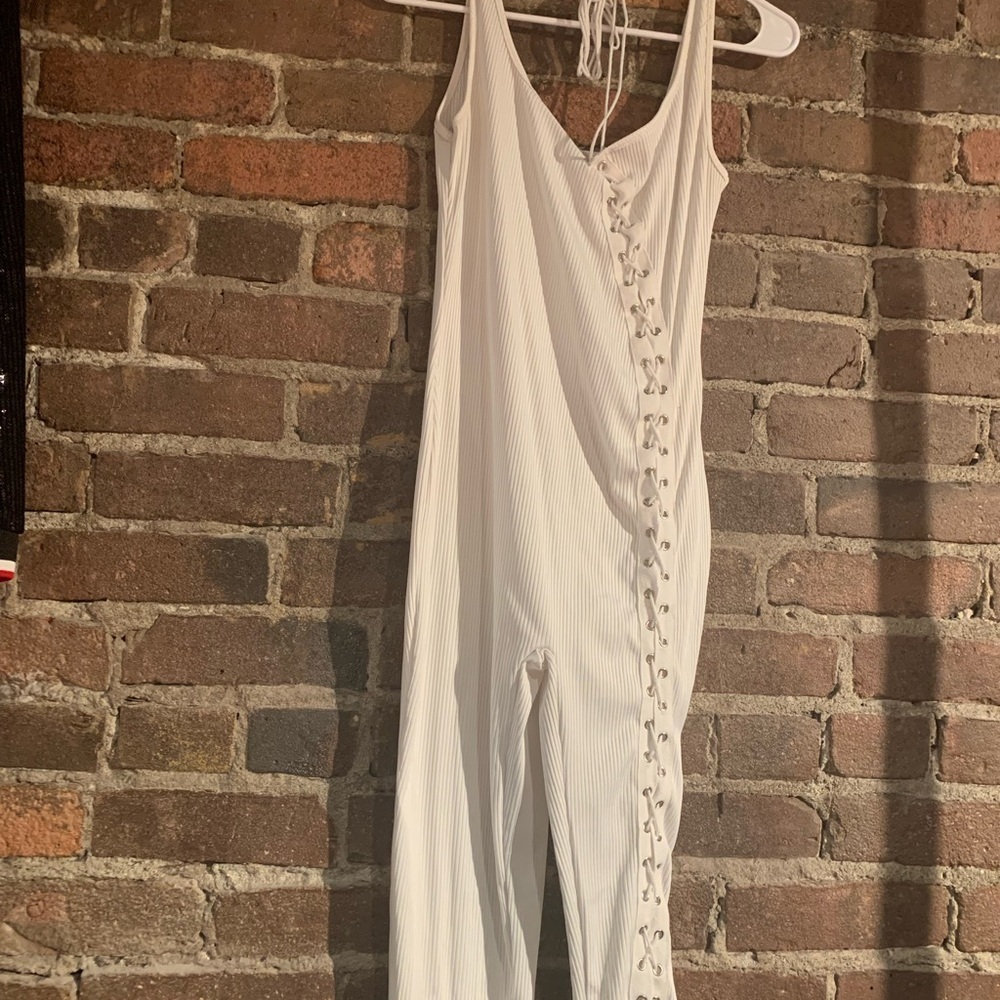 White Lace-Up Jumpsuit